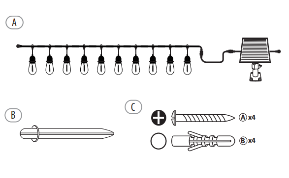 ARDOR-10L P27 LED bulb warm white string lights, IP44--Solar Linkable