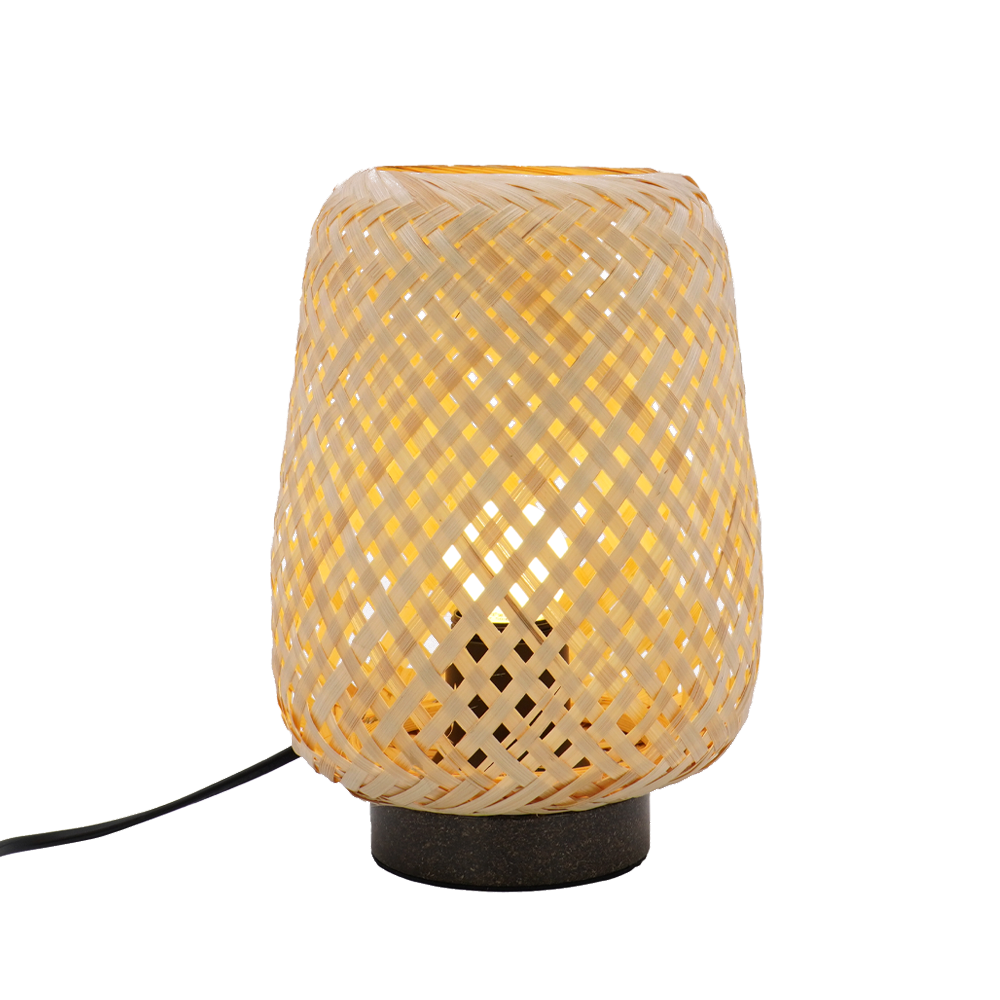 LA25129-Bamboo Weaving Table Lamp with Bio-waste material Base, Eye-Caring Bedroom Bedside Night Light