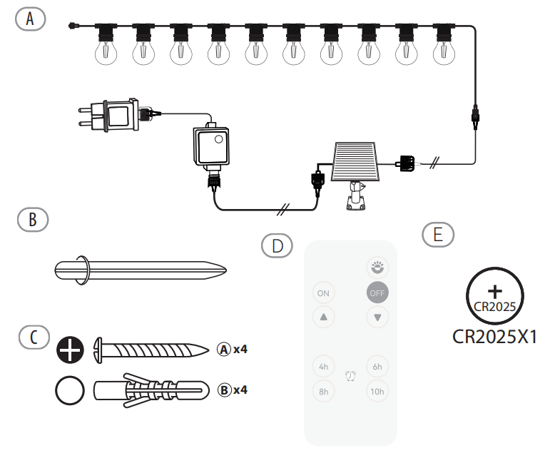 FULGOR-10L P27 LED bulb warm white string lights, IP44--Hybrid