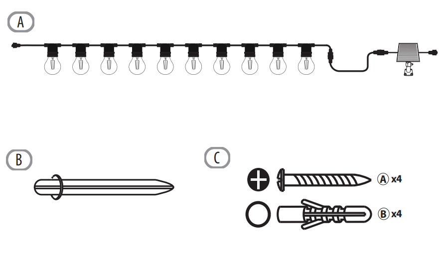 FULGOR-10L P27 LED bulb warm white string lights, IP44--Solar Linkable