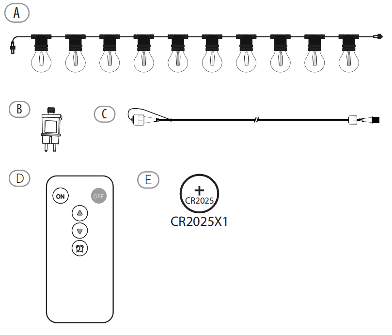 FULGOR-10L P27 LED bulb warm white string lights, IP44--Adaptor