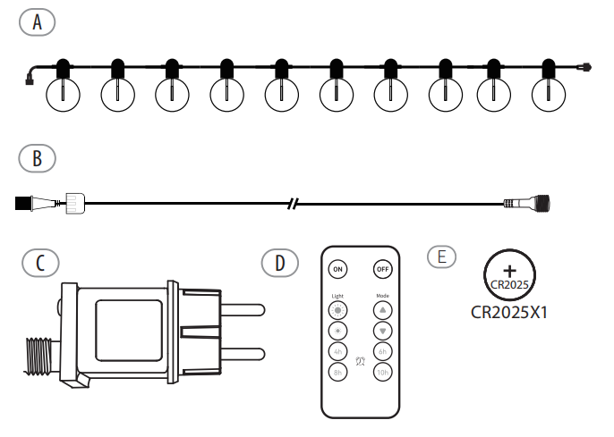 LUCIS-20L single filament warm white+ RGB string lights, IP44-Adaptor