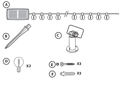 Alura-25L E12 LED bulb warm white string lights, IP44,Solar