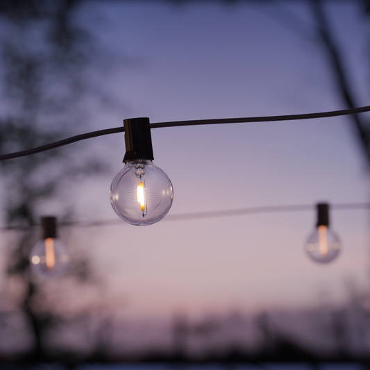 Alura-25L E12 LED bulb warm white string lights, IP44,Solar