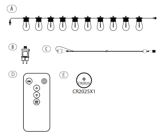 CANDEO-10L single filament warm white + RGB string lights, IP44-Adaptor