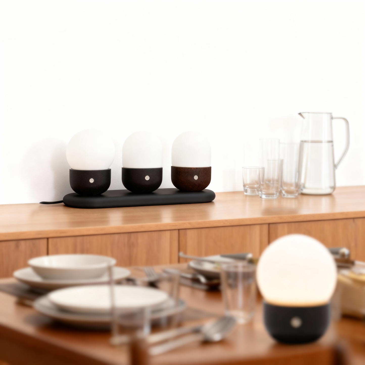 COBBLE,set of three,biowaste small table lamp,magnetic charging for more lamps- IP44