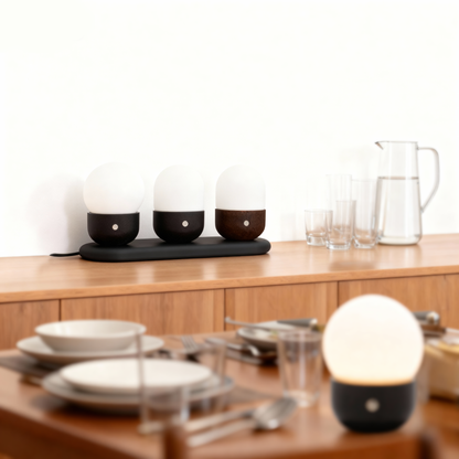 COBBLE,set of three,biowaste small table lamp,magnetic charging for more lamps- IP44