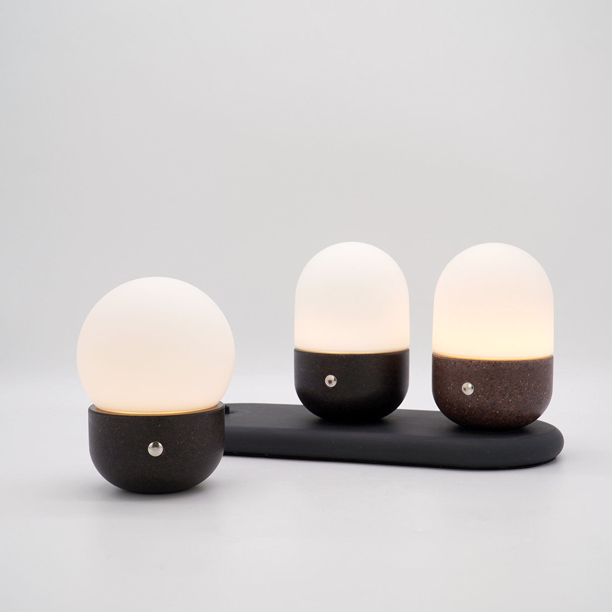 COBBLE,set of three,biowaste small table lamp,portable,CCT & dimmable,magnetic charging for more lamps- IP44