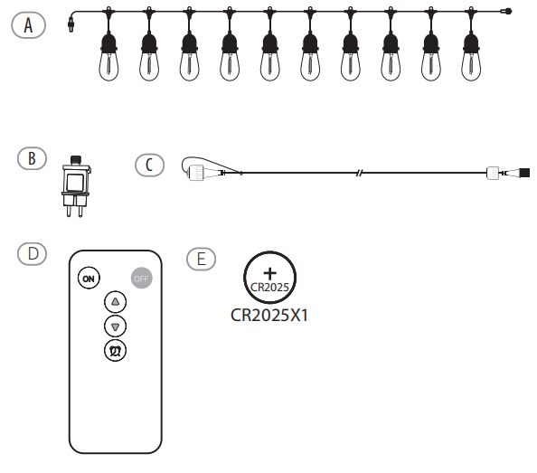 ARDOR-10L P27 LED bulb warm white string lights, IP44--Adaptor