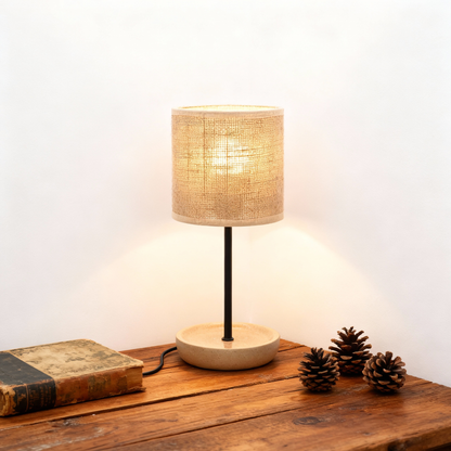 LA25118-Small table Lamp for Bedroom, nature material weaving Lampshade,Bio-waste material Base