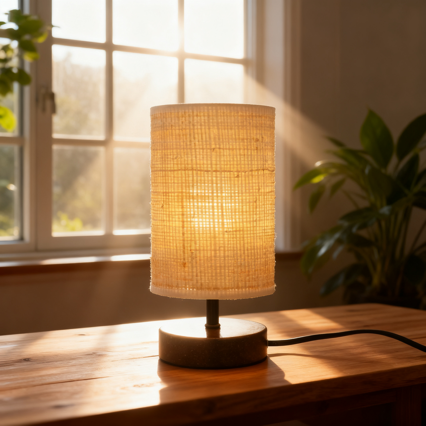 LA25121-Small table Lamp for Bedroom, nature material weaving Lampshade,Bio-waste material Base
