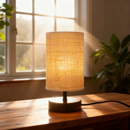 LA25121-Small table Lamp for Bedroom, nature material weaving Lampshade,Bio-waste material Base