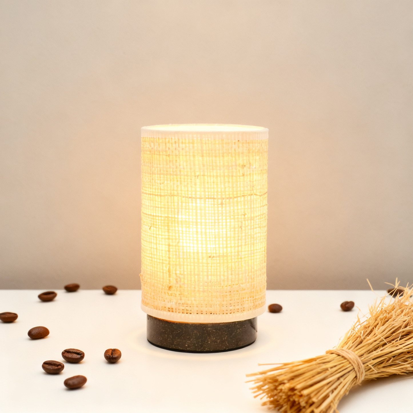 LA25124-Small table Lamp for Bedroom, nature material weaving Lampshade,Bio-waste material Base