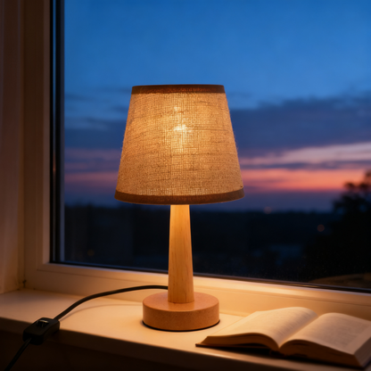 LA25127-Small Table Lamp for Bedroom with nature material shade and base.