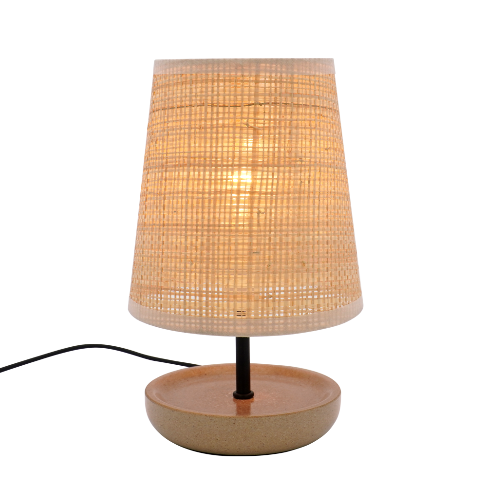 LA25128-Small Table Lamp for Bedroom with nature material shade and base.