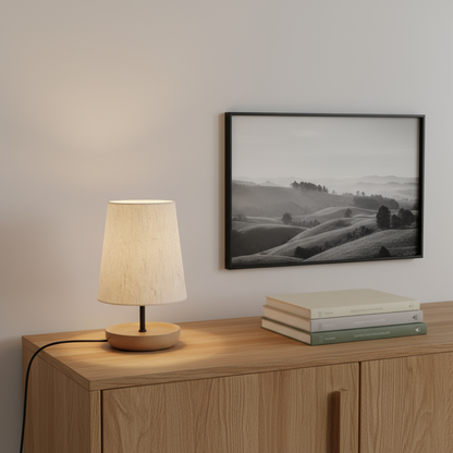 LA25128-Small Table Lamp for Bedroom with nature material shade and base.