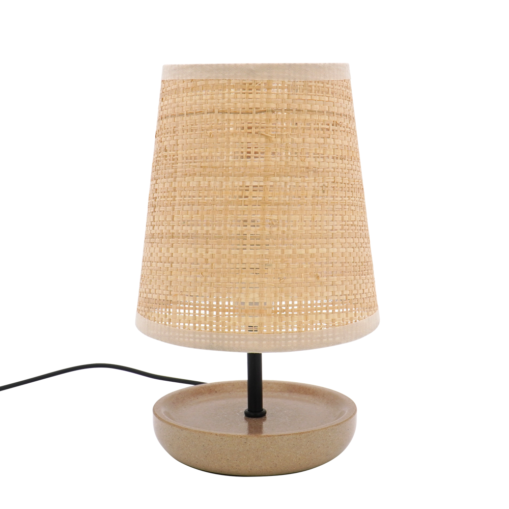 LA25128-Small Table Lamp for Bedroom with nature material shade and base.