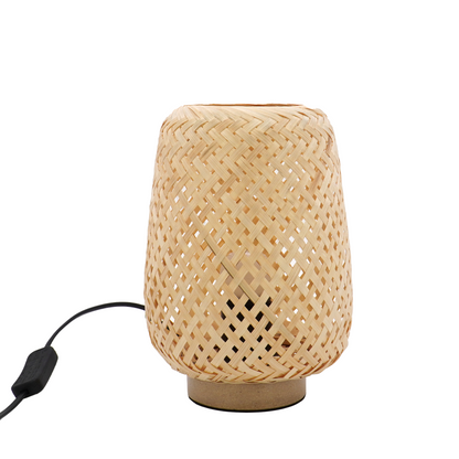 LA25129-Bamboo Weaving Table Lamp with Bio-waste material Base, Eye-Caring Bedroom Bedside Night Light