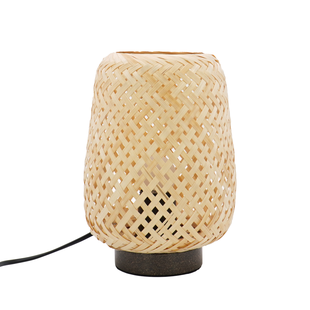 LA25129-Bamboo Weaving Table Lamp with Bio-waste material Base, Eye-Caring Bedroom Bedside Night Light