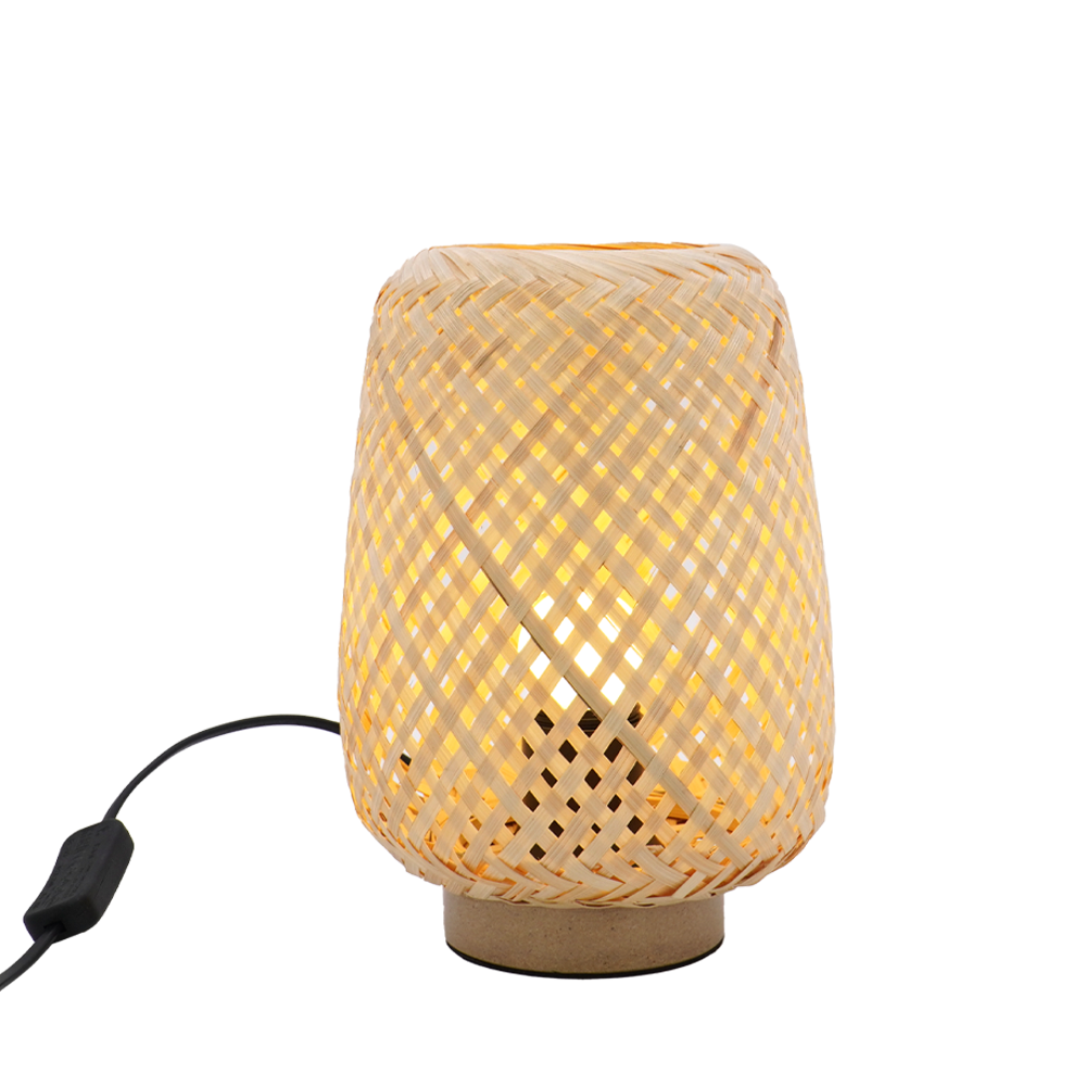 LA25129-Bamboo Weaving Table Lamp with Bio-waste material Base, Eye-Caring Bedroom Bedside Night Light