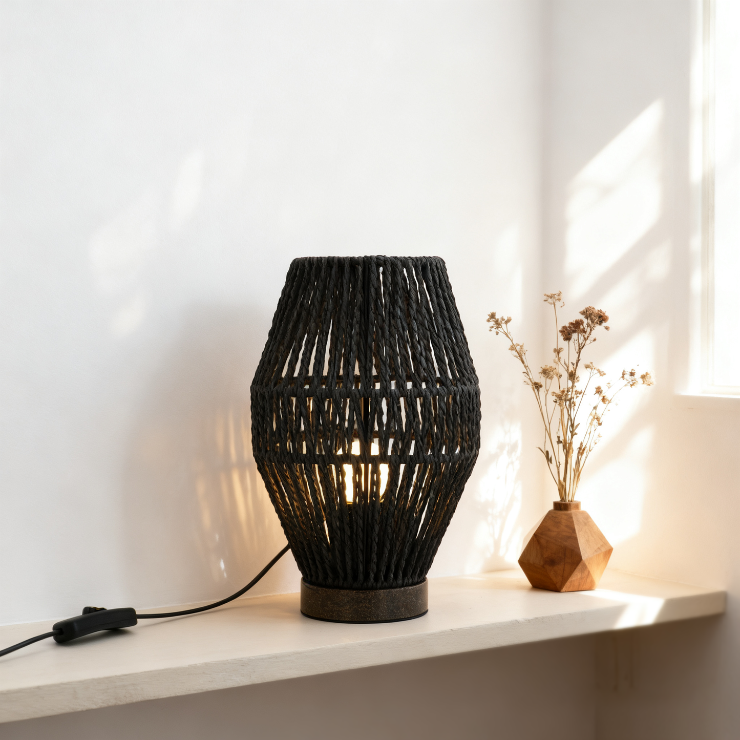 LA25130-Table Lamps for Bedroom & Living Room - Small Natural material Shades with Bio-waste material Base