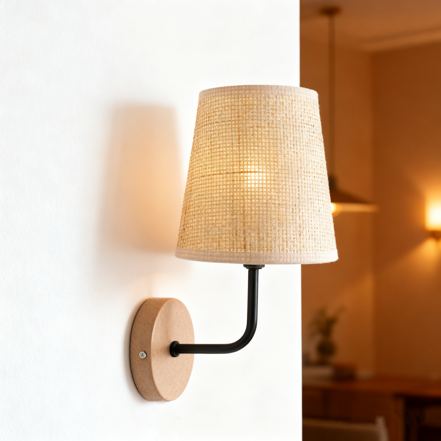 LA25132-Wall Lamp for Bedroom, nature material weaving Lampshade and Bio-waste material base