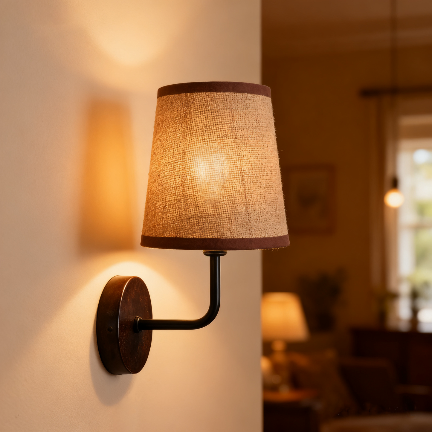 LA25132-Wall Lamp for Bedroom, nature material weaving Lampshade and Bio-waste material base