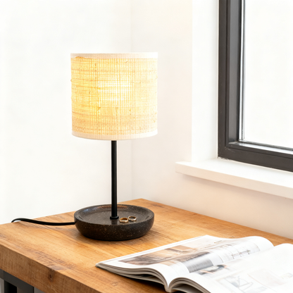 LA25133-Small table Lamp for Bedroom, nature material weaving Lampshade,Bio-waste material Base