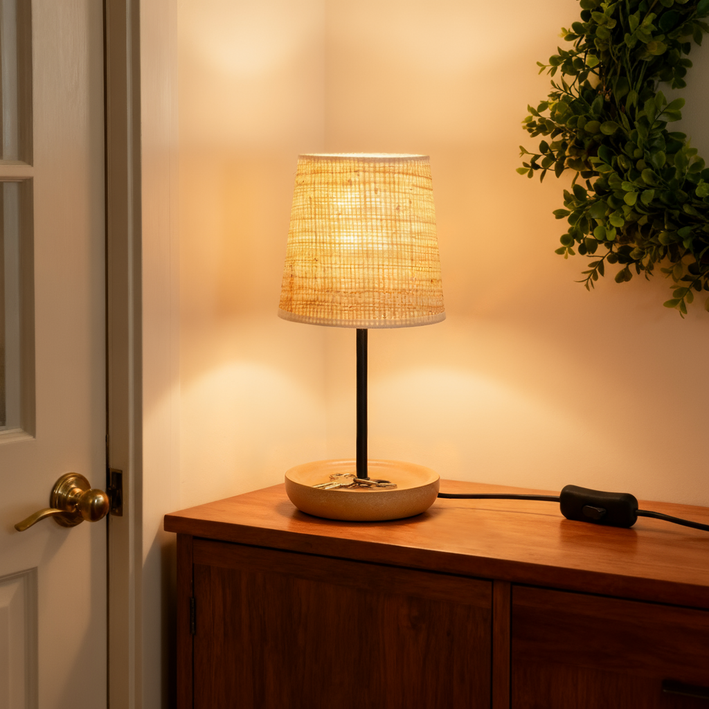 LA25133-Small table Lamp for Bedroom, nature material weaving Lampshade,Bio-waste material Base