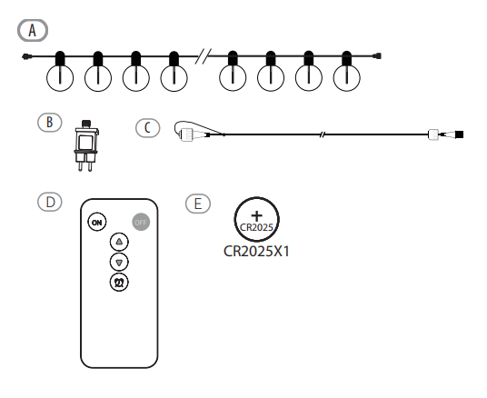LUX-20L single filament warm white string lights, IP20-Adaptor
