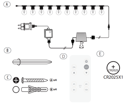 FULGOR-10L P27 LED bulb warm white string lights, IP44--Hybrid