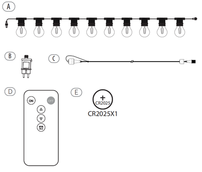 FULGOR-10L P27 LED bulb warm white string lights, IP44--Adaptor