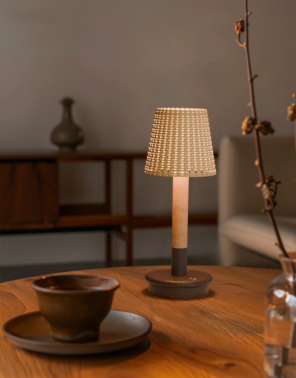 CUBE-NATURE,building block DIY lamp,fabric shade,log pole &base,Portable Table Light,USB charging-IP44